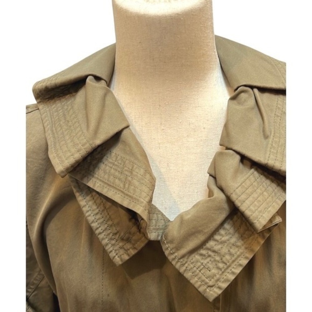 EDUN Olive Green Military Utility Jacket Ruffle Collar Oversized Size M/L - Picture 4 of 8